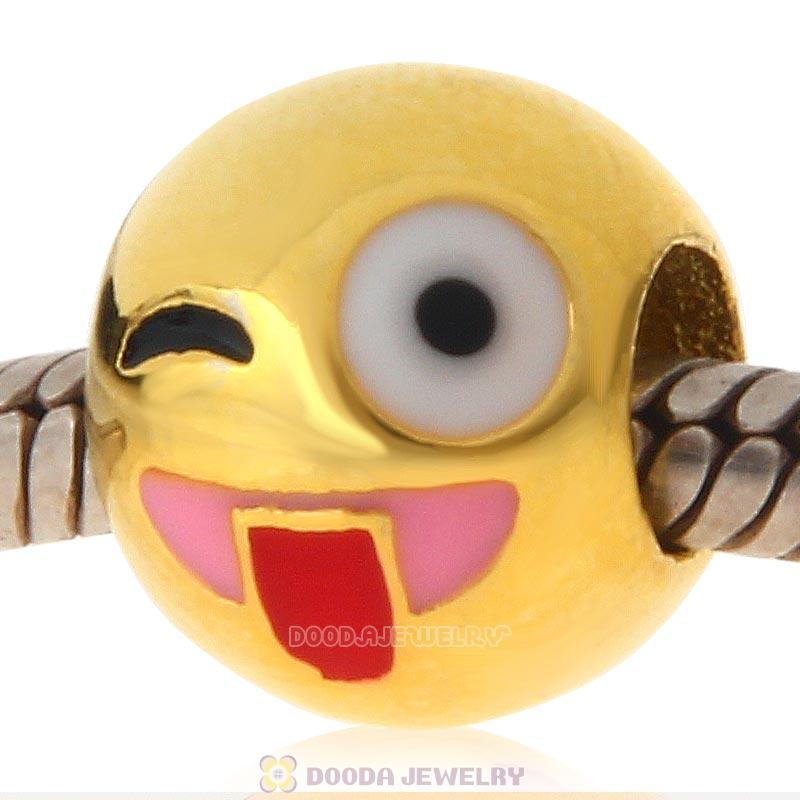 Gold Plated 925 Sterling Silver Emoji Naughty Face Beads