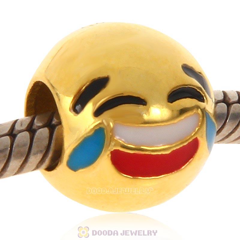 Gold Plated 925 Sterling Silver Emoji Cry Smile Face Beads