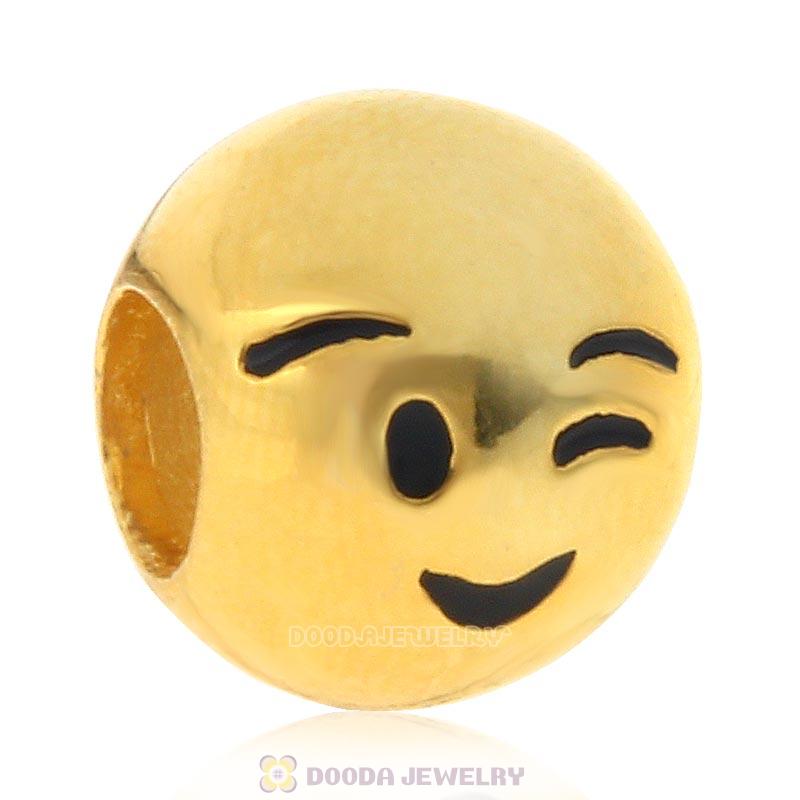 Gold Plated 925 Sterling Silver Emoji Wink Face Beads