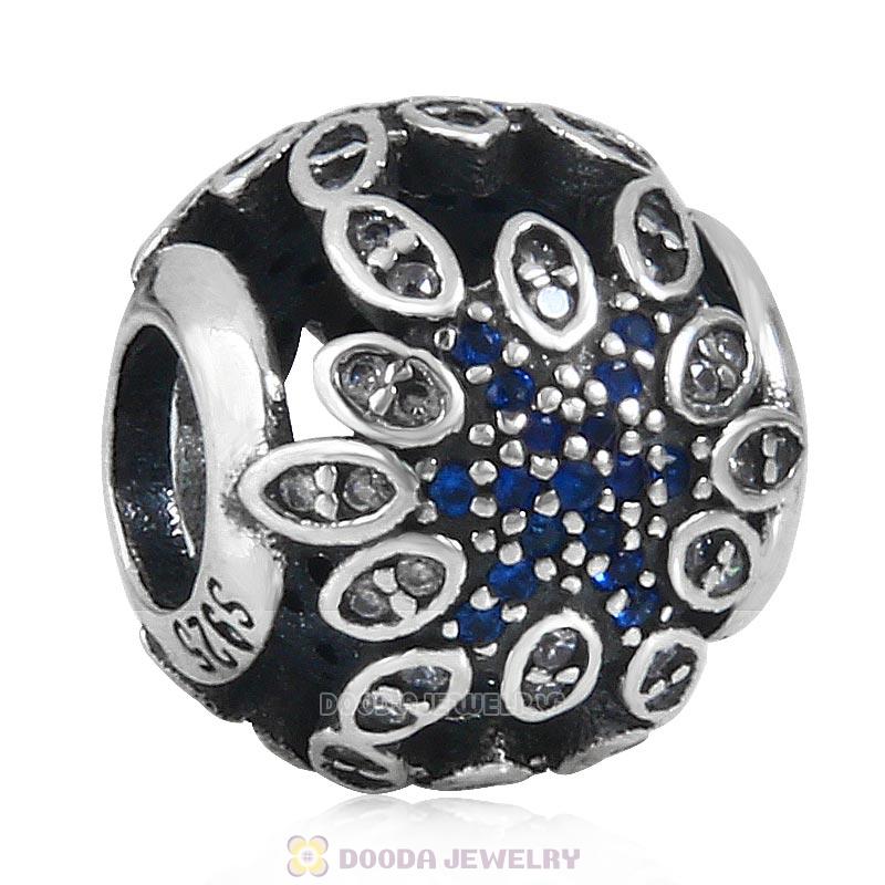 925 Sterling Silver Crystalized Snowflakes with Blue and Clear CZ Bead charm