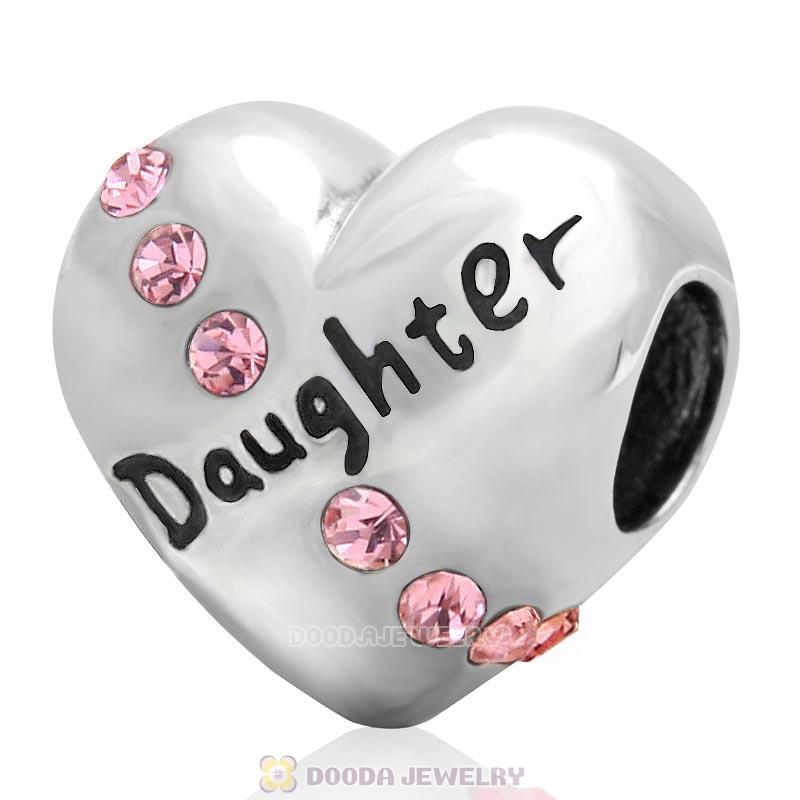 Daughter Heart Charm-Pink Crystal