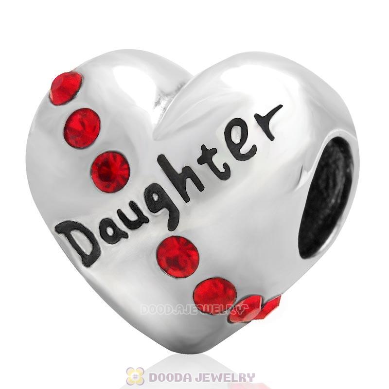 Daughter Heart Charm-Red Crystal