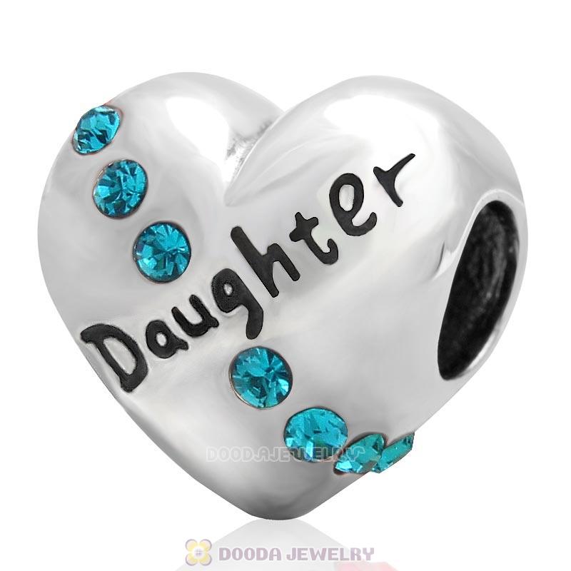 Daughter Heart Charm-Blue Zircon Crystal