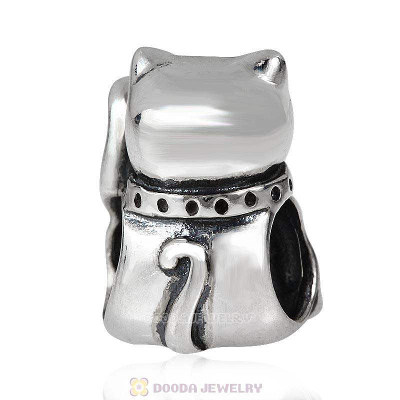 Antique Sterling Silver Lucky Cat with Red Heart Enamel Charm Wholesale