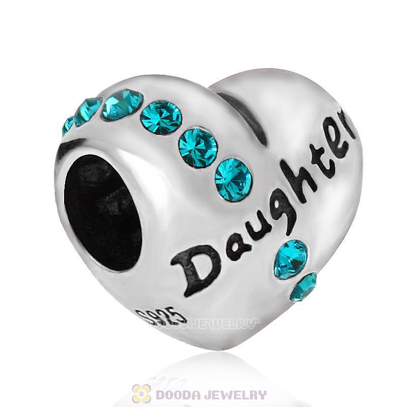 Daughter Heart Charm-Blue Zircon Crystal