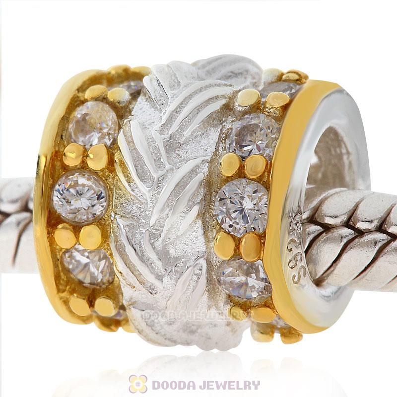 Gold Plated and European Style 925 Silver Beads with Stone