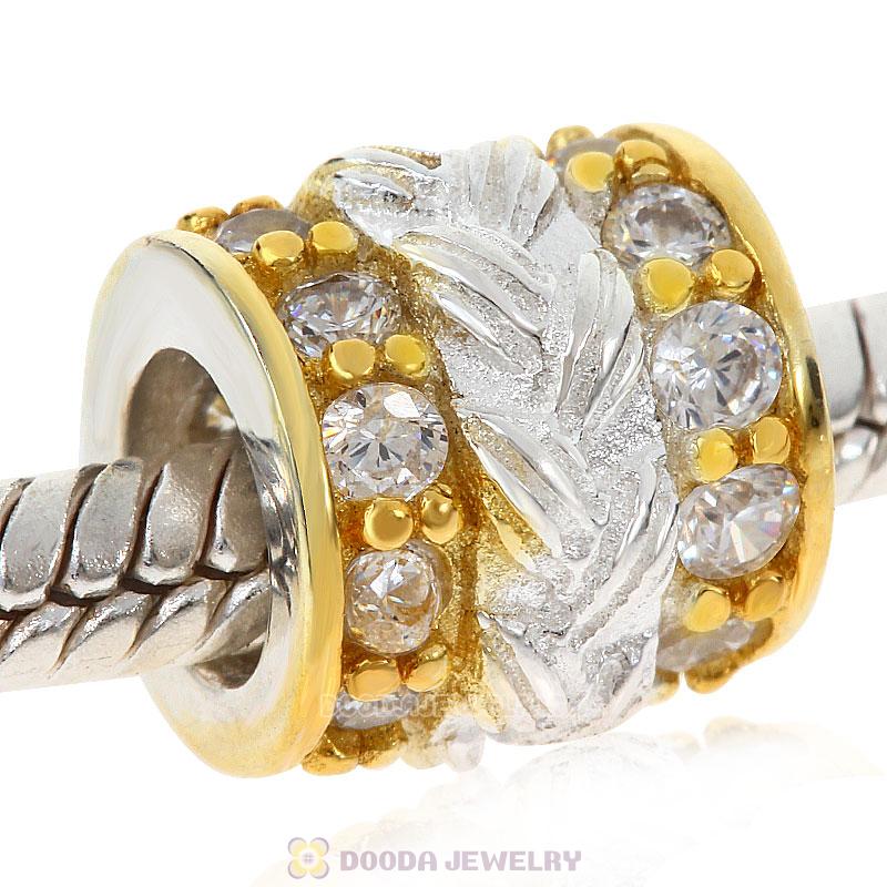 Gold Plated and European Style 925 Silver Beads with Stone