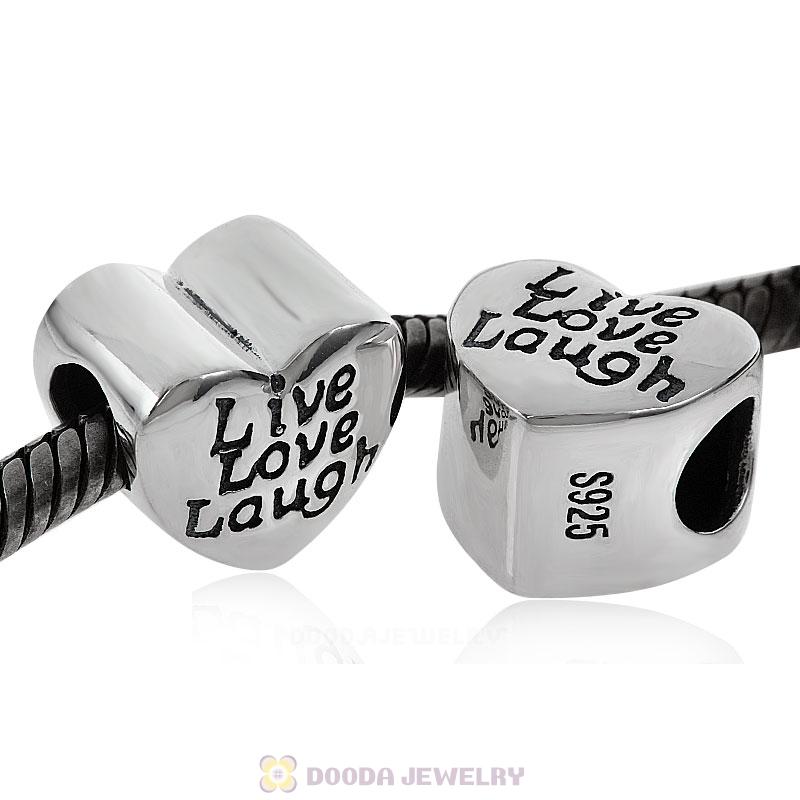 Sterling Silver Live Laugh Love Heart Charm
