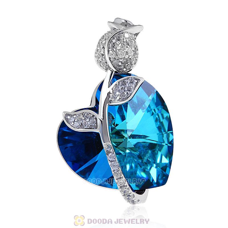 Heart Of the Ocean Blue Crystal Heart Pendant for Necklace