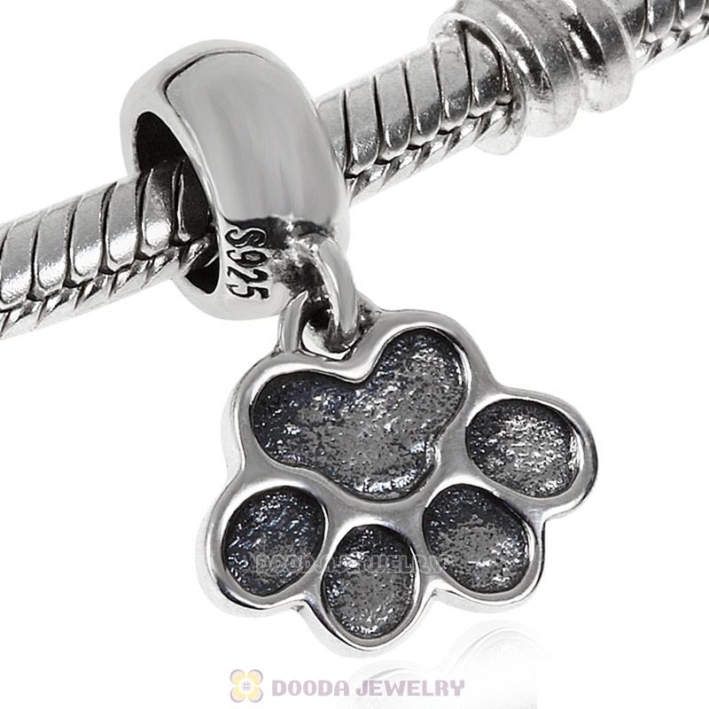 European Sterling Silver Dangle Puppy Dog Paw Charm Wholesale