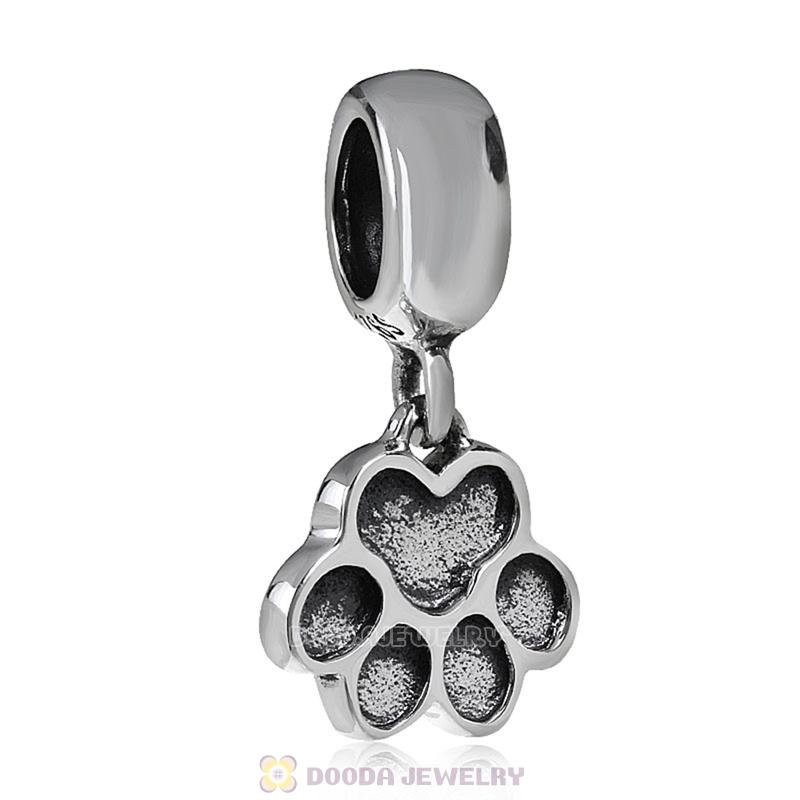 European Sterling Silver Dangle Puppy Dog Paw Charm Wholesale
