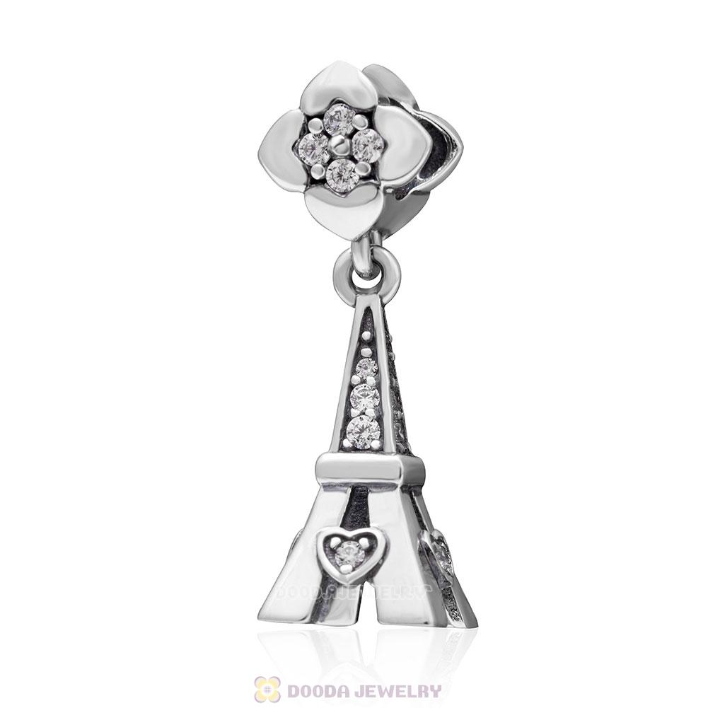 Paris Eiffel Tower Dangle Charms with Flower