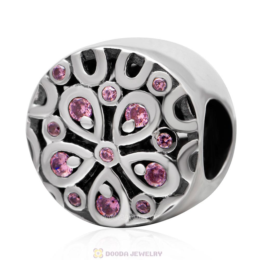 Pink Flower CZ Charm Bead