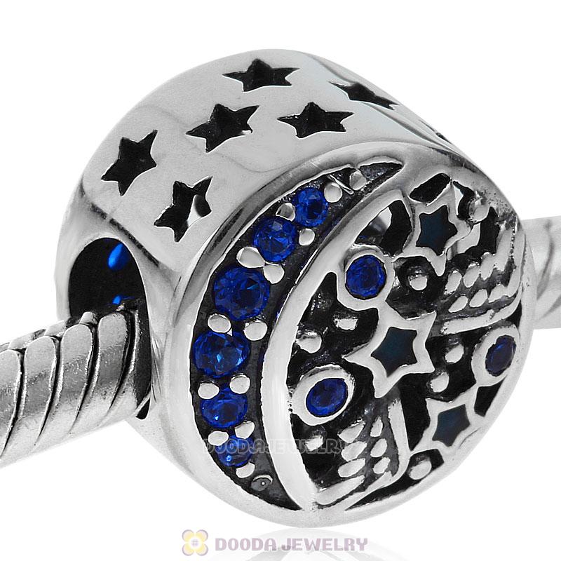Moon and Stars Charm Bead with Blue CZ