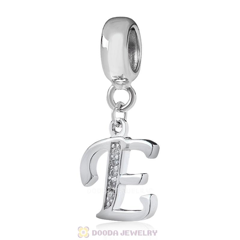 925 Sterling Silver Dangle Letter E Beads with CZ Stone