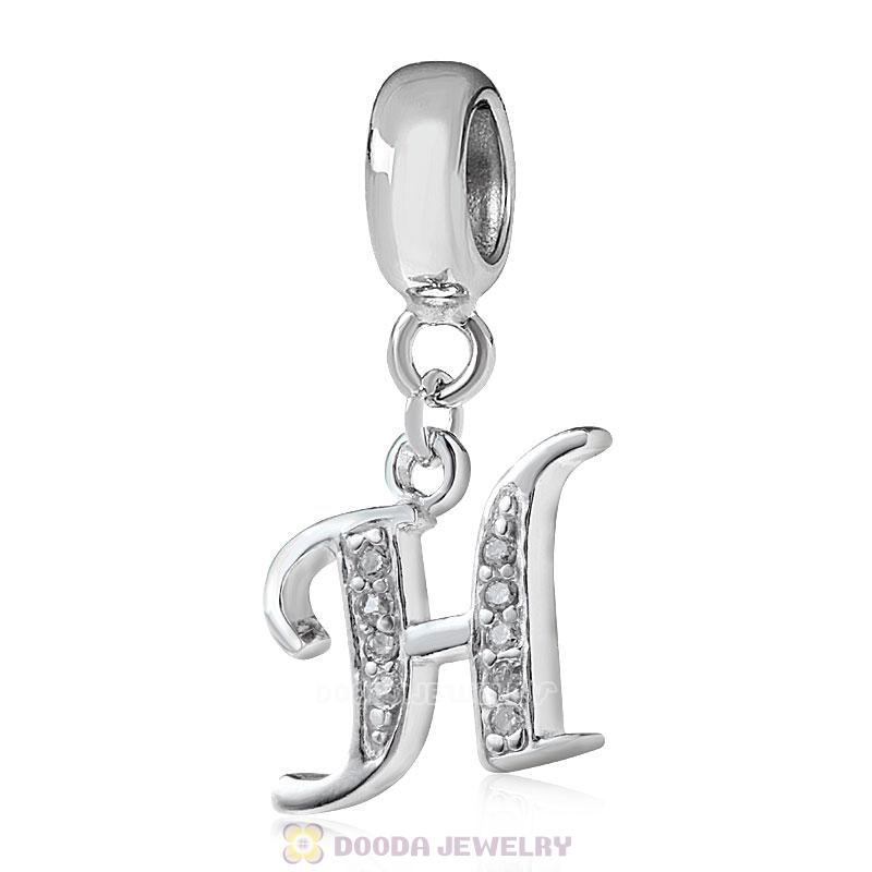 925 Sterling Silver Dangle Letter H Beads with CZ Stone