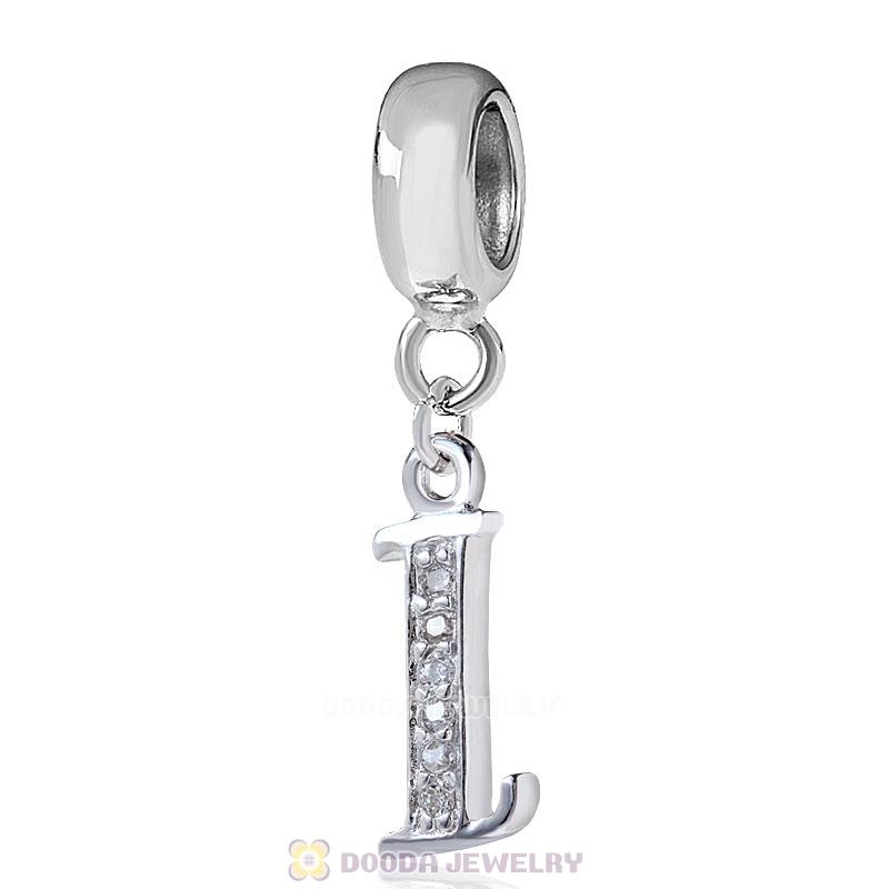 925 Sterling Silver Dangle Letter I Beads with CZ Stone