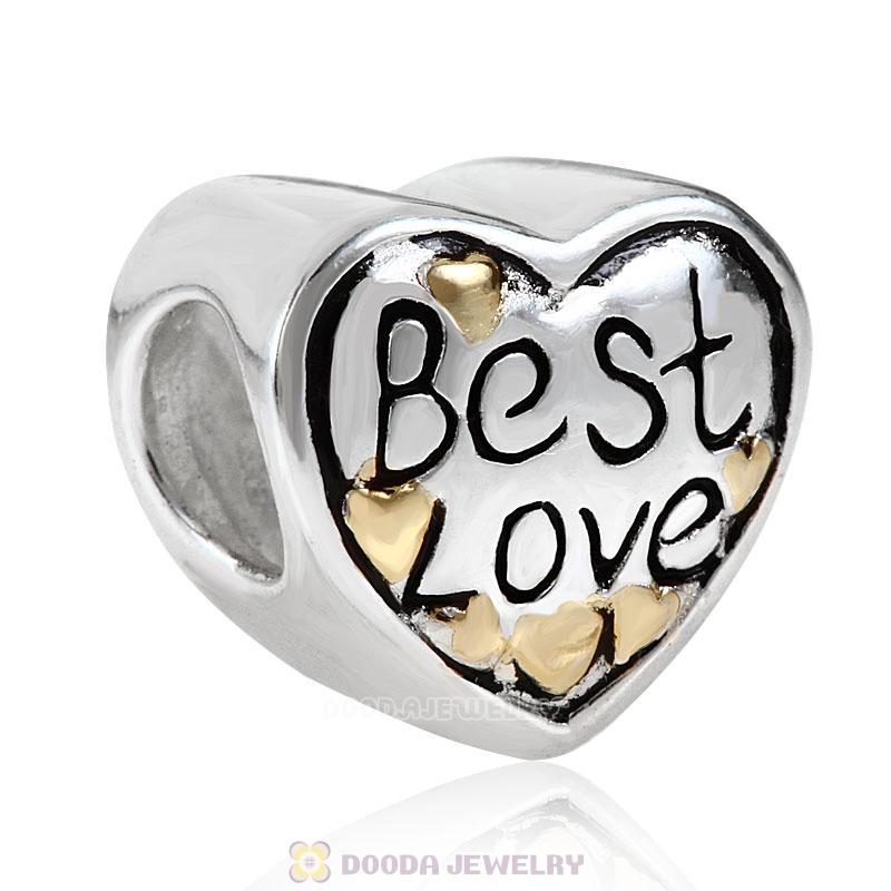 925 Sterling Silver Gold Plated Best Love Heart Bead