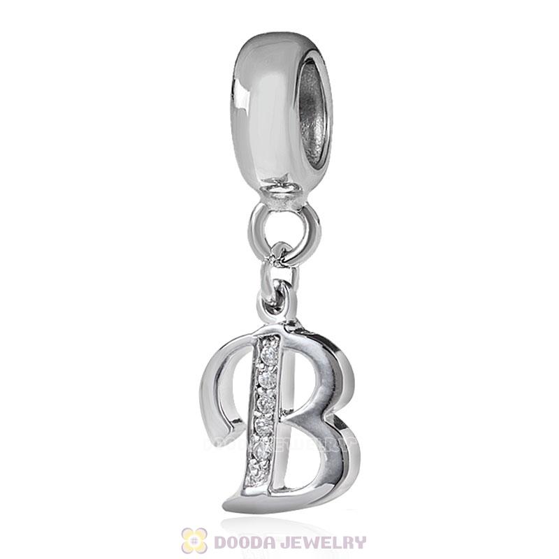 925 Sterling Silver Dangle Letter B Beads with CZ Stone