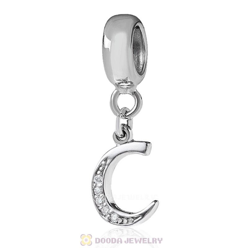 925 Sterling Silver Dangle Letter C Beads with CZ Stone