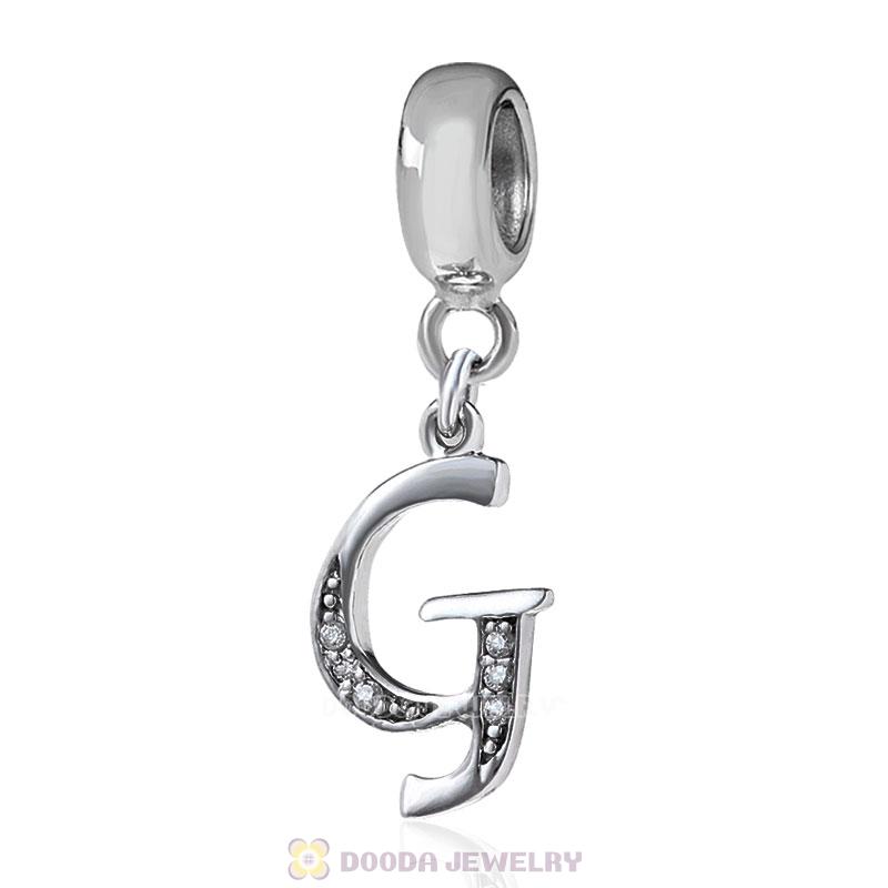 925 Sterling Silver Dangle Letter G Beads with CZ Stone