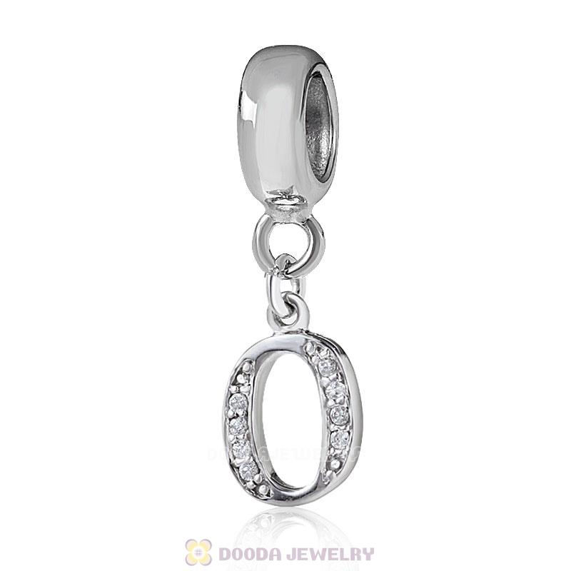 925 Sterling Silver Dangle Letter O Beads with CZ Stone