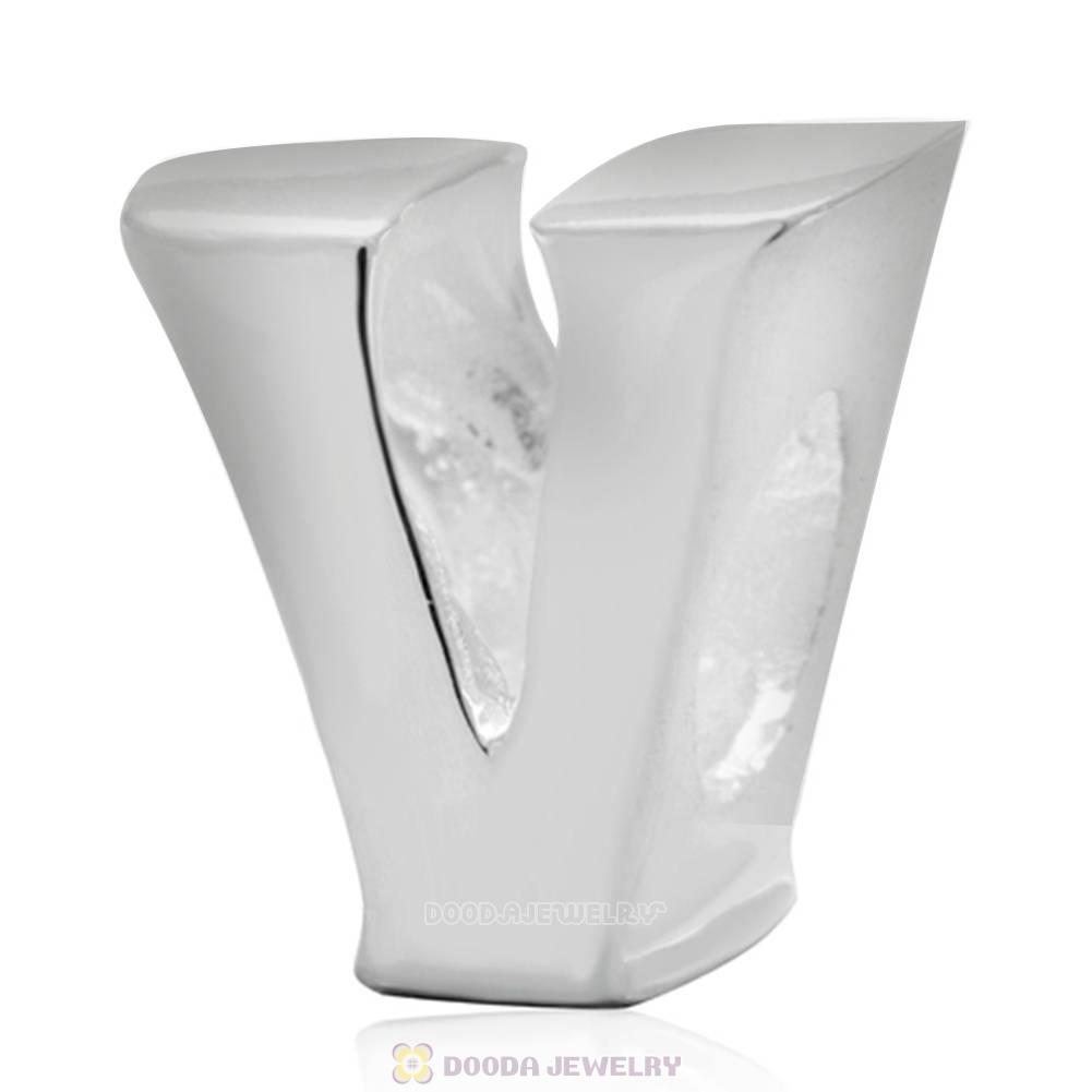 Letter V Beads 925 Sterling Silver Charms