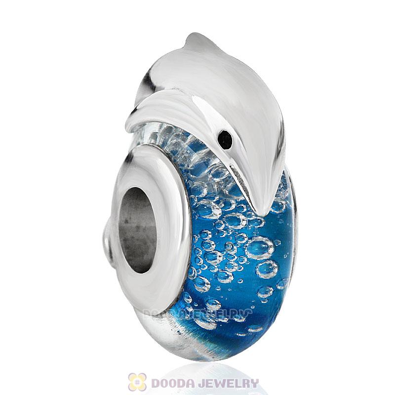 Jumping Dolphin on Blue Sea Glass Charm