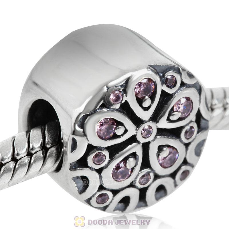 Pink Flower CZ Charm Bead