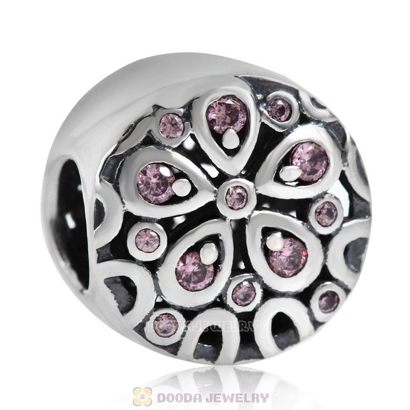 Pink Flower CZ Charm Bead
