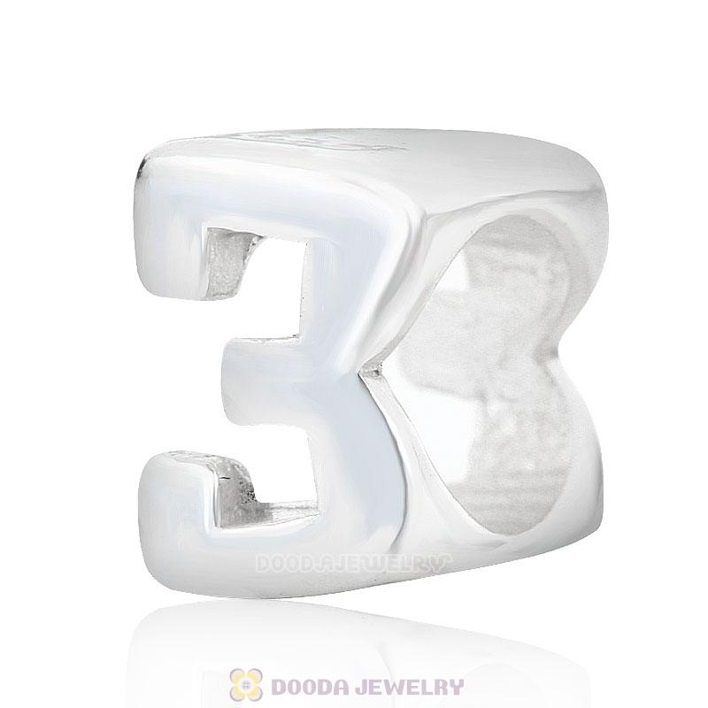 925 Sterling Silver Number 3 Charms Beads Wholesale