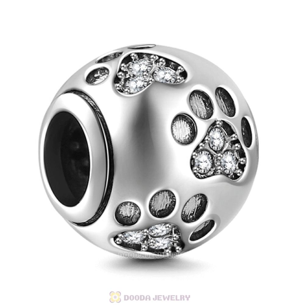 Dog Paw Print Charm Clear Crystal