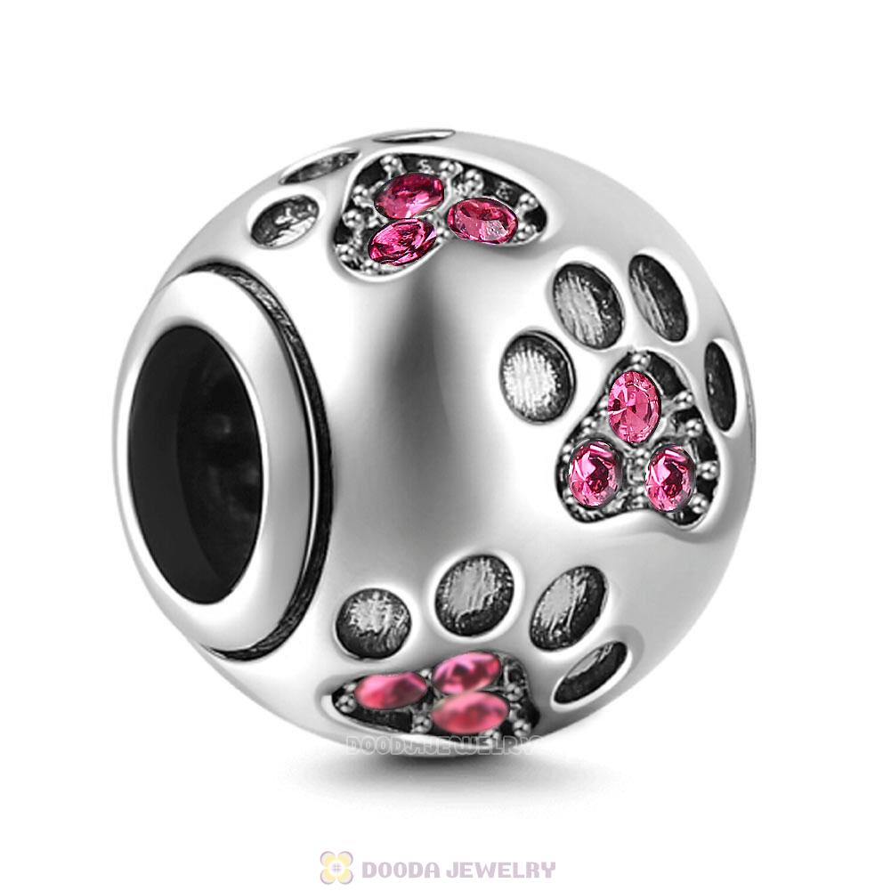 Dog Paw Print Charm Rose Crystal