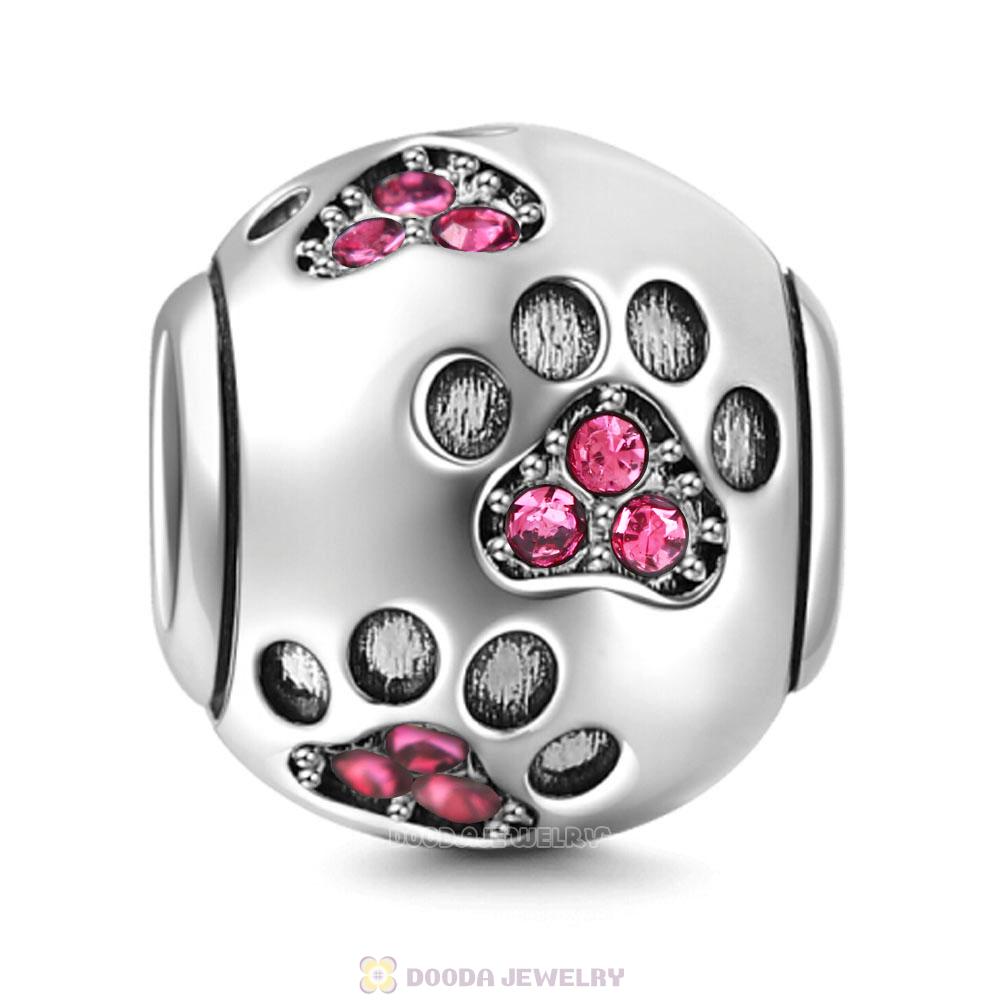Dog Paw Print Charm Rose Crystal