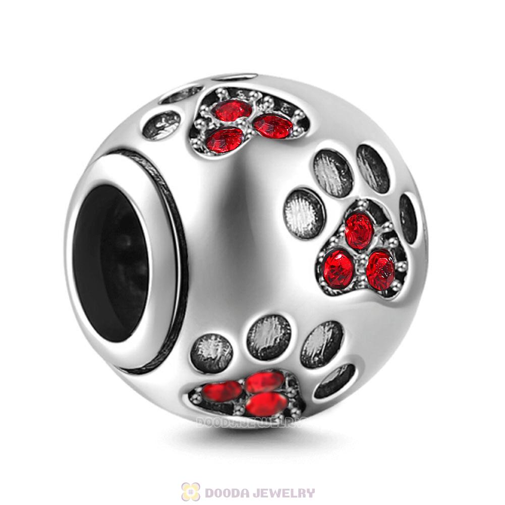 Dog Paw Print Charm Lt Siam Crystal