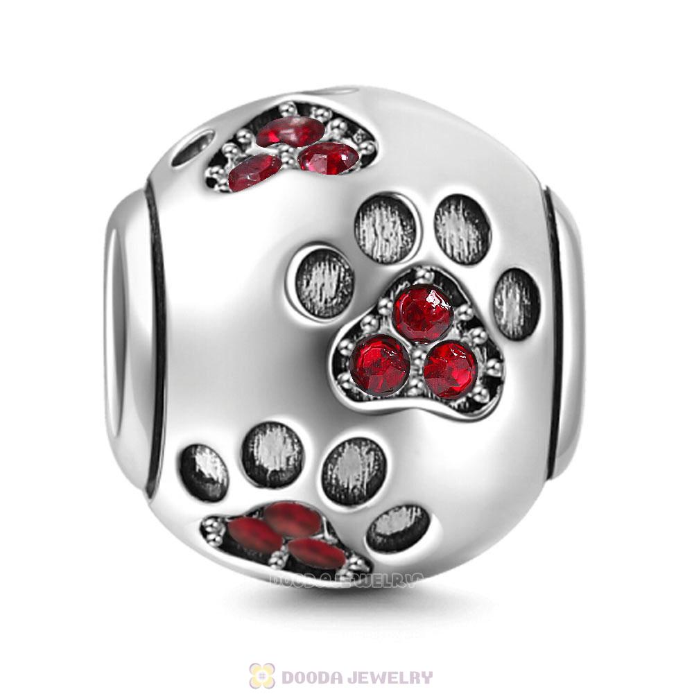 Dog Paw Print Charm Siam Crystal