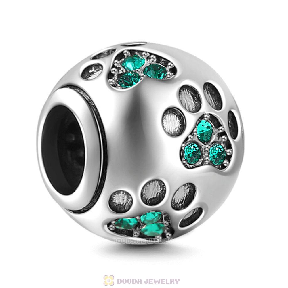 Dog Paw Print Charm Emerald Crystal