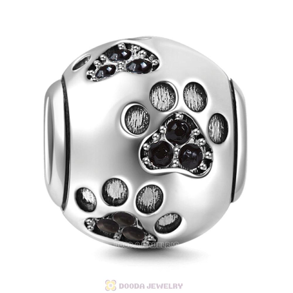 Dog Paw Print Charm Jet Crystal