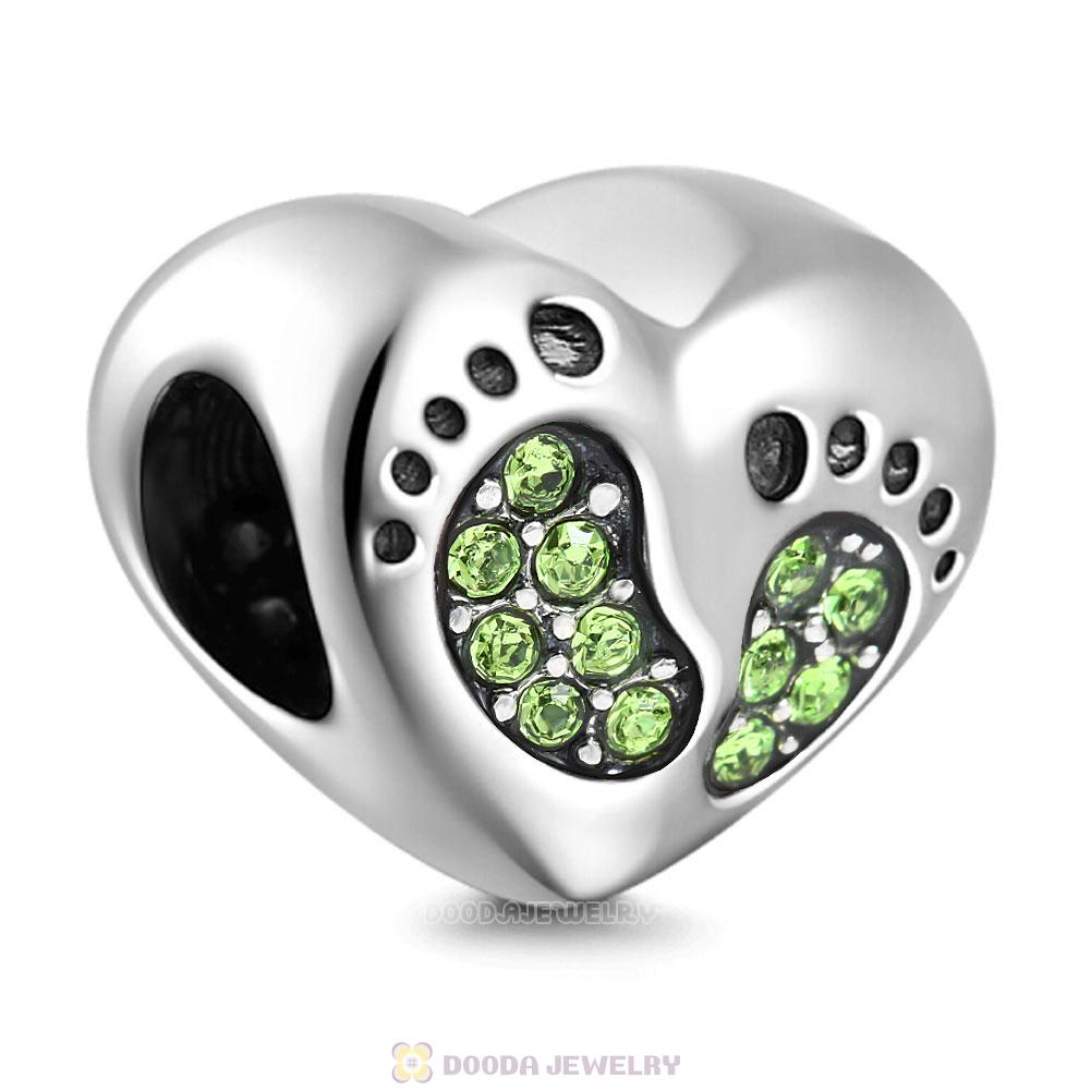 Baby Footprint Heart Charm Peridot Crystal
