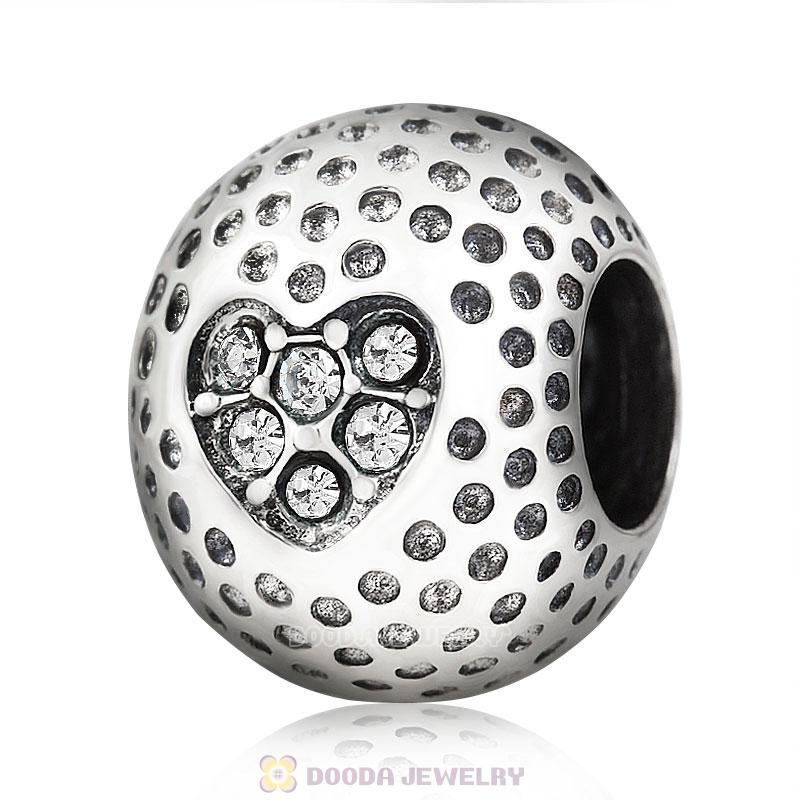 Golf Ball Charm with Clear Crystal Love