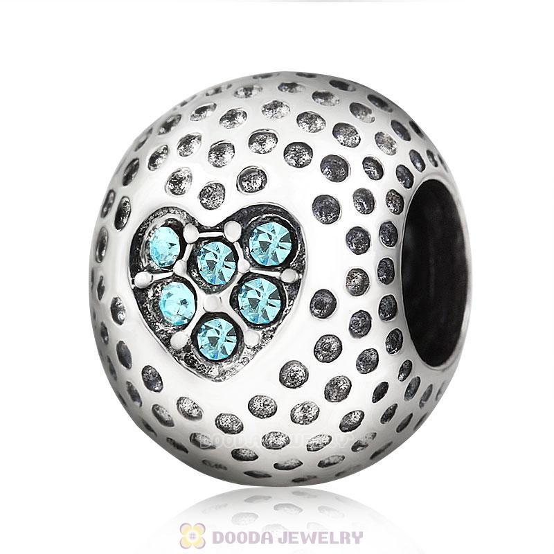 Golf Ball Charm with Aquamarine Crystal Love