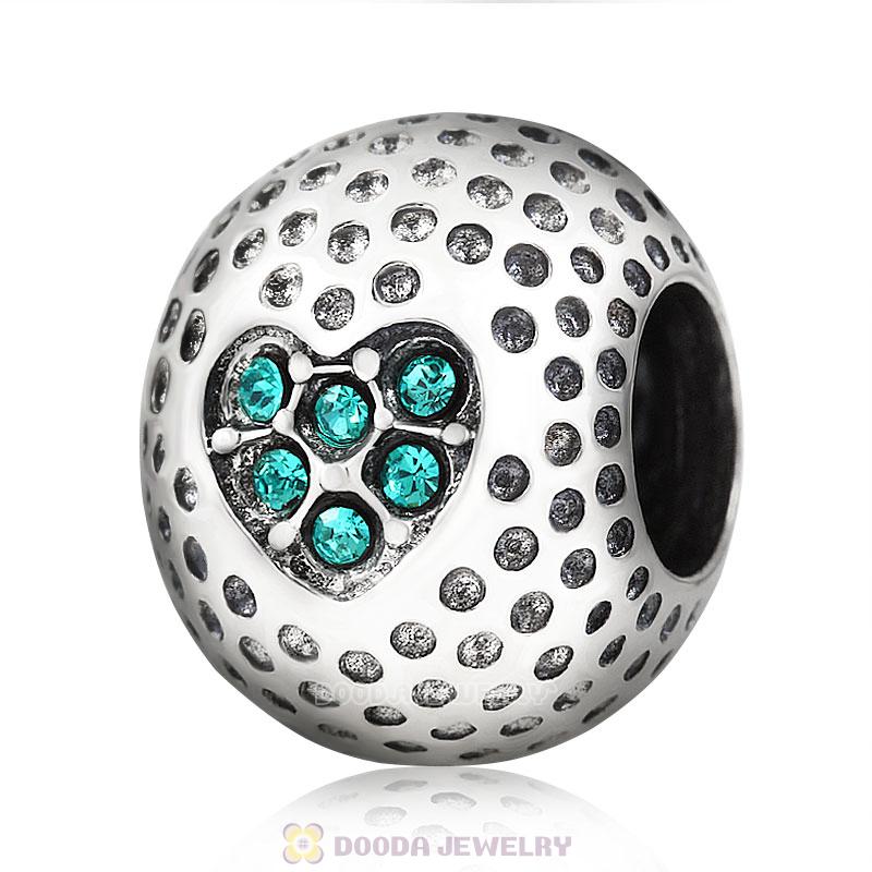 Golf Ball Charm with Blue Zircon Crystal Love