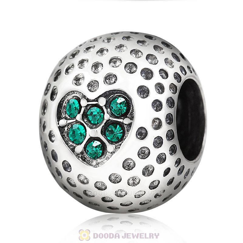 Golf Ball Charm with Emerald Crystal Love