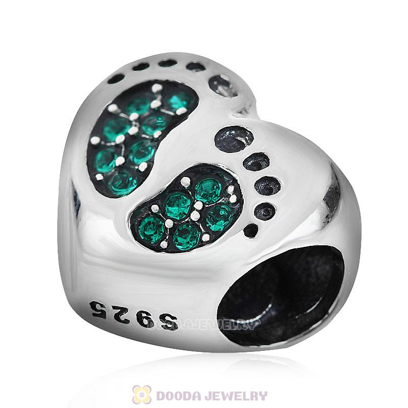 Baby Footprint Heart Charm Emerald Crystal