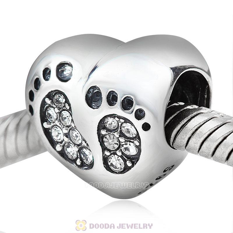 Baby Footprint Heart Charm Clear Crystal