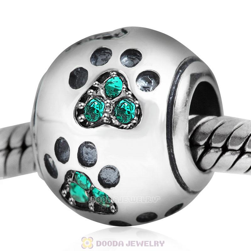 Dog Paw Print Charm Emerald Crystal