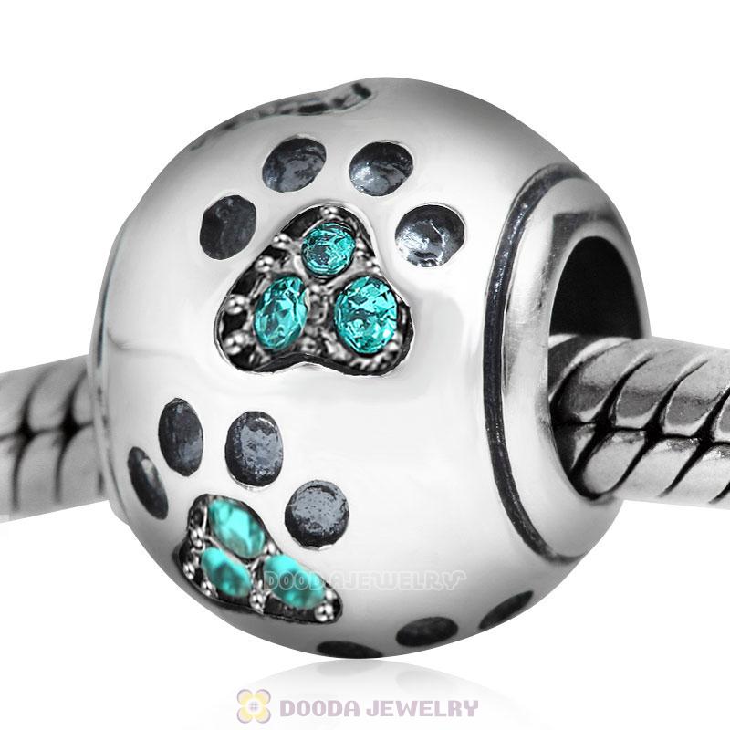 Dog Paw Print Charm Blue Zircon Crystal