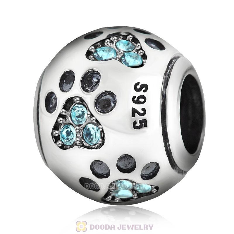Dog Paw Print Charm Aquamarine Crystal