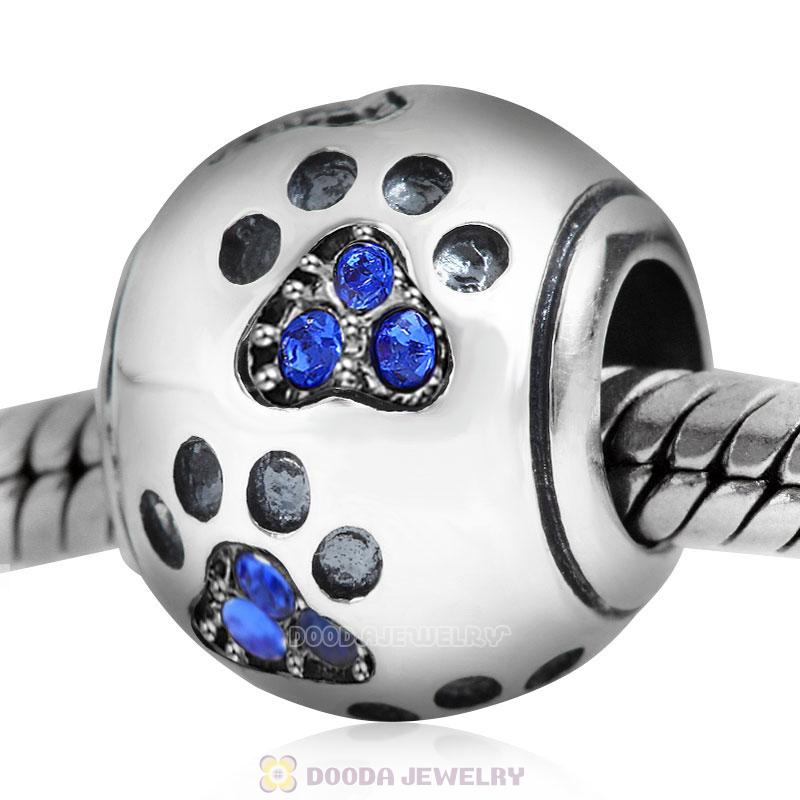 Dog Paw Print Charm Sapphire Crystal