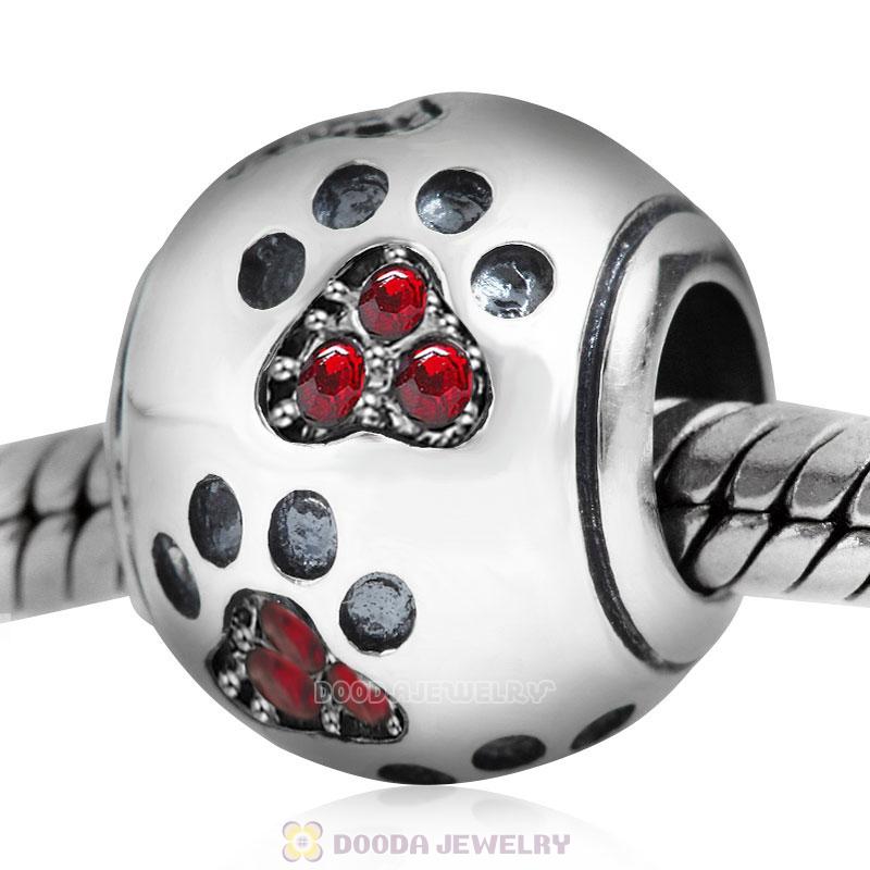 Dog Paw Print Charm Siam Crystal